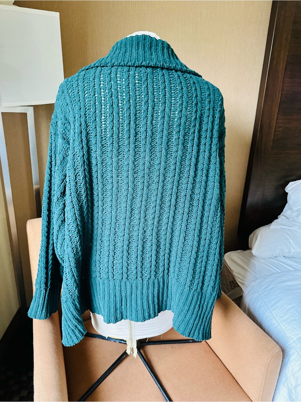 Aerie Cable Car Knit Quarter Zip Deep Forest Green Chenille Sweater L - Picture 13 of 13